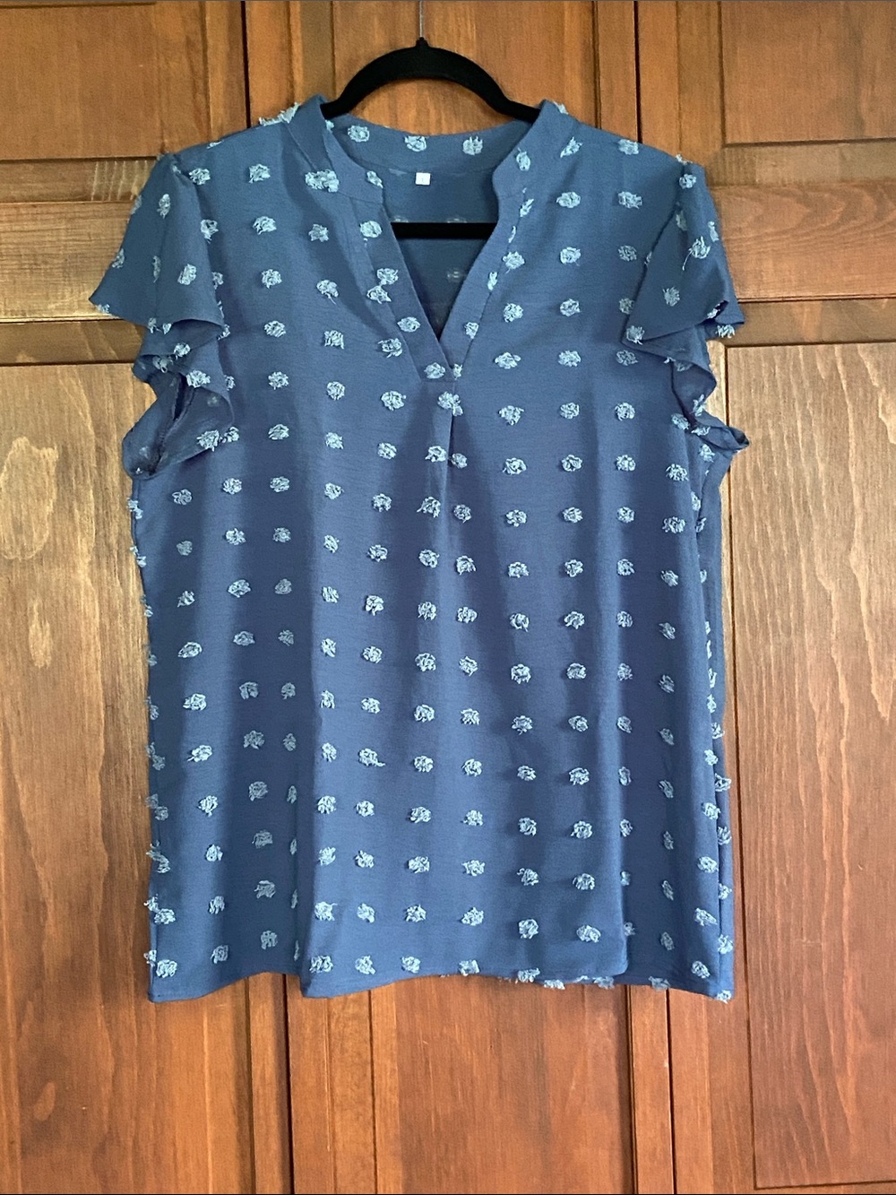 NWOT Blue Dotted Flutter-Sleeve Split-Neck Blouse